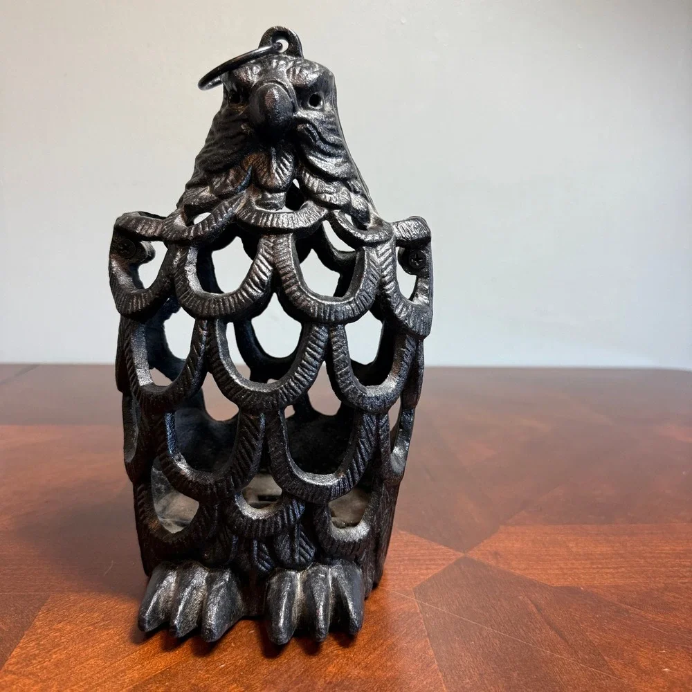 Vintage‎ Cast Iron Hanging Eagle Lantern Rustic Bird
